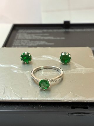 Conjunto Anillo y Pendientes Plata Esmeraldas 5.70