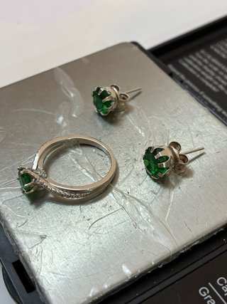 Conjunto Anillo y Pendientes Plata Esmeraldas 5.70