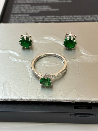 Conjunto Anillo y Pendientes Plata Esmeraldas 5.70