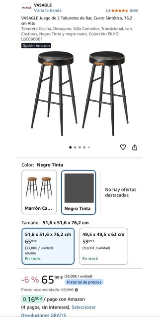 4 taburetes Amazon Vasagle negros