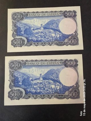 2 Billetes 500 Pesetas España 1971 correlativos.SC