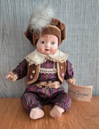 Bambola Vintage in Porcellana Pavone Azzurro