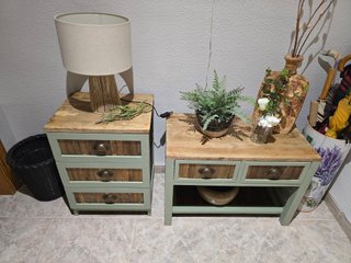 Mueble de entrada madera y mimbre
