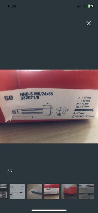 Caja 50 Tacos pladur Anclaje  Hilti HHD-S M6/24x65