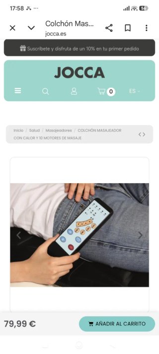 Colchón de masajeador con infrarrojos Jocca.