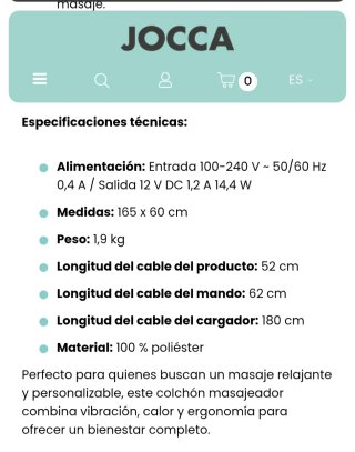 Colchón de masajeador con infrarrojos Jocca.