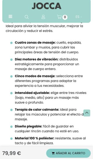 Colchón de masajeador con infrarrojos Jocca.