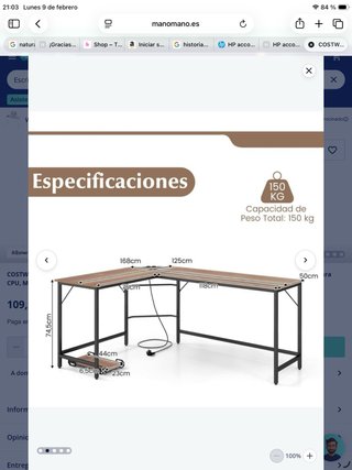 Mesa de Escritorio en Esquina COSTWAY