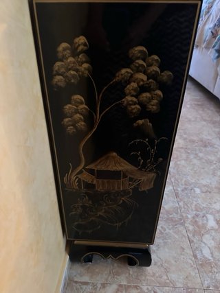 Mueble Taquillón Chino Lacado Negro Aves