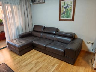 Sofá Chaise Longue de Piel Marrón