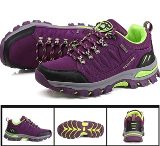 Zapatos de senderismo de piel morados y verdes
