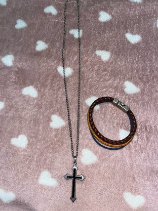 Collar Cruz y Pulsera Trenzada Hombre