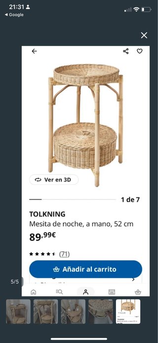 Mesa Auxiliar Ikea Tolkining Mimbre NUEVA