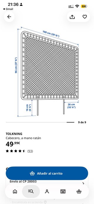 Cabecero de ratán tejido