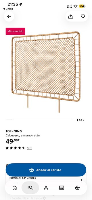 Cabecero de ratán tejido