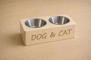 Comedero doble elevado con nombre de mascota