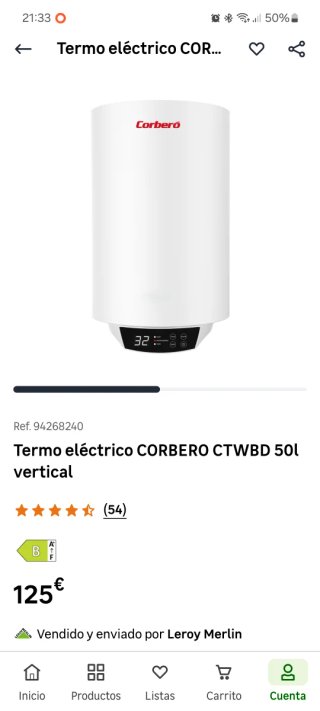Termo eléctrico Corberó CTWBD 50l En uso x 6 meses