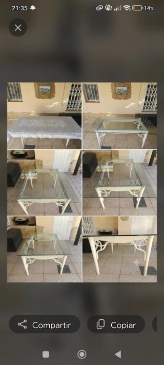 Mesa de Comedor de Ratán y Cristal com viselado