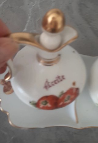 Vinajeras de porcelana decoradas Aceite y Vinagre