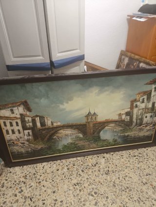 Cuadro al óleo de paisaje urbano