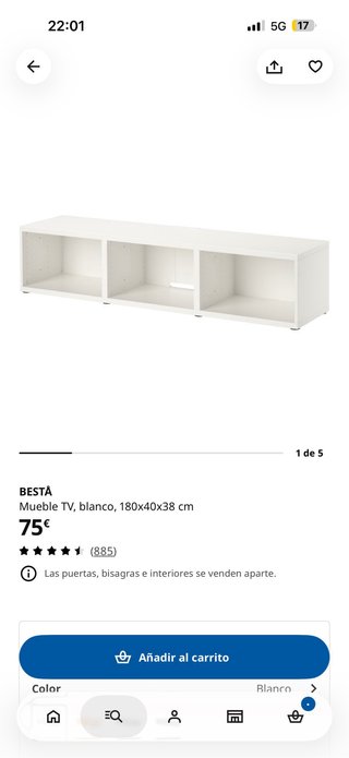 Mueble TV Blanco 180x40x38 cm