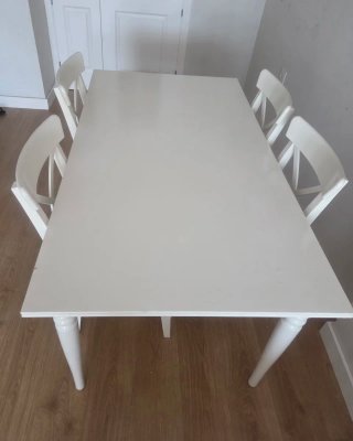 Mesa extensible IKEA INGATORP blanca + 6 sillas