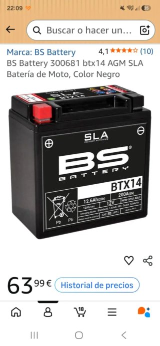 Batería Moto BS Battery BTX14 AGM SLA