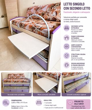 Letto singolo con secondo letto estraibile