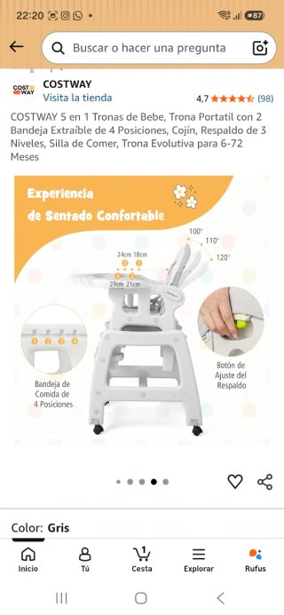 Trona Evolutiva costway