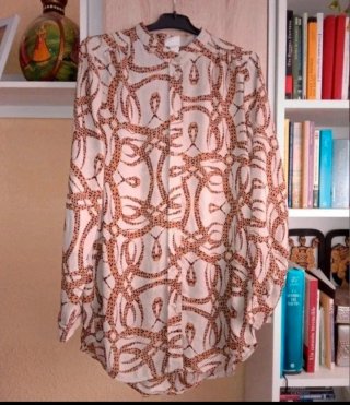 (S) Camisa maxi de manga larga estampada