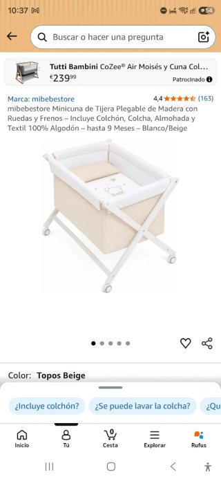 Minicuna de Tijera Plegable ROSADA, de osito