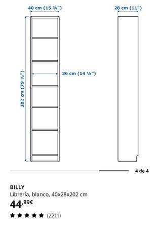 Dos Librerías BILLY Blanca 40x28x202 cm