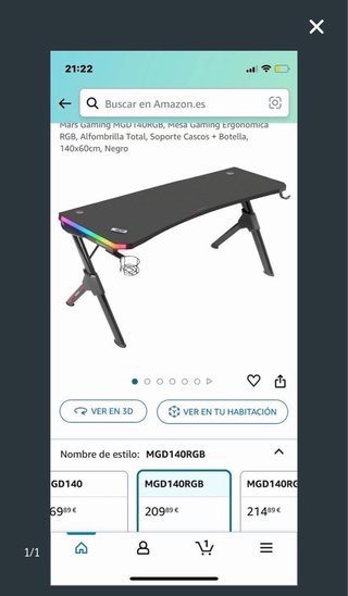 Escritorio Gaming Mars Gaming MGD140RGB Negro