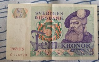 Billete Sueco 5 Coronas 1968 Gustav Vasa