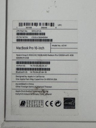 MacBook Pro 16” A2141 2019 i7 16GB 512GB RadeonPro