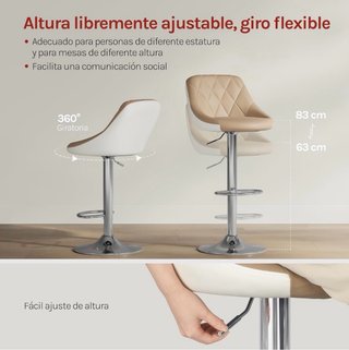 2 Taburetes Bar Beige/Blanco Regulables