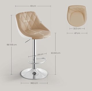 2 Taburetes Bar Beige/Blanco Regulables