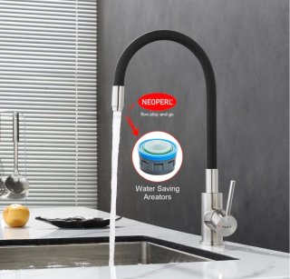 Grifo de cocina flexible negro y plateado
