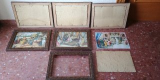 6 Cuadros antiguos con láminas, años 40/50