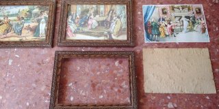 6 Cuadros antiguos con láminas, años 40/50