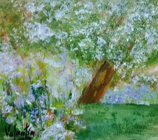 Óleo pequeño árbol florecido