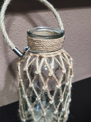 Jarrón de Cristal con Red de Yute