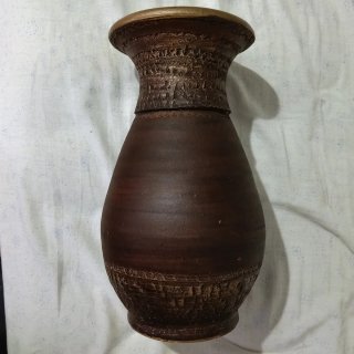 Jarrón Barro Estilo Romano Marrón y Dorado