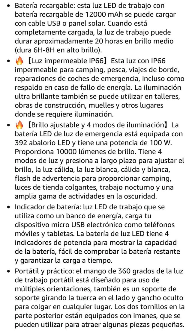 Luz solar Portatil con power Bank 12000mAh