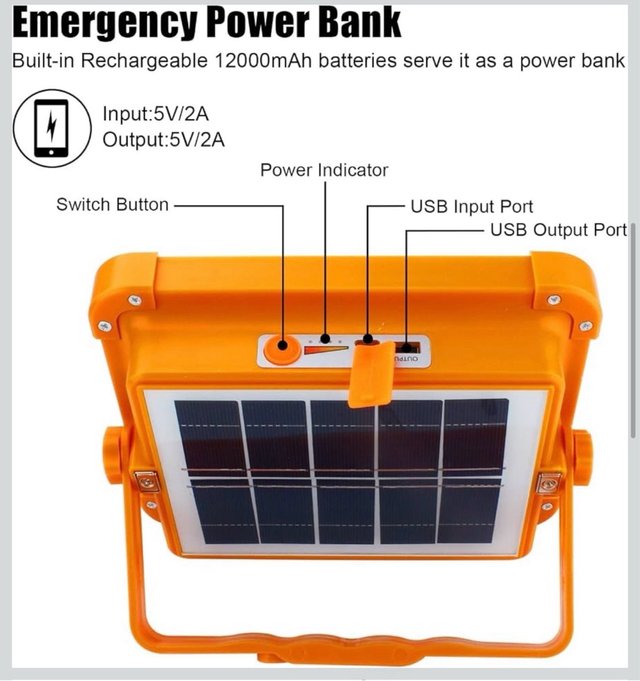 Luz solar Portatil con power Bank 12000mAh