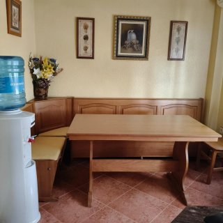 Mesa cocina y banco rinconera madera