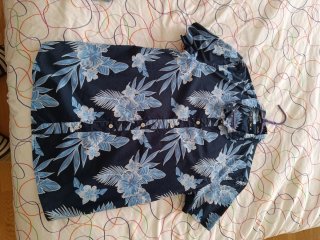 Camisa Verano Estampada Flores Azul