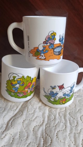 3 Tazas Vintage Arcopal Pitufos