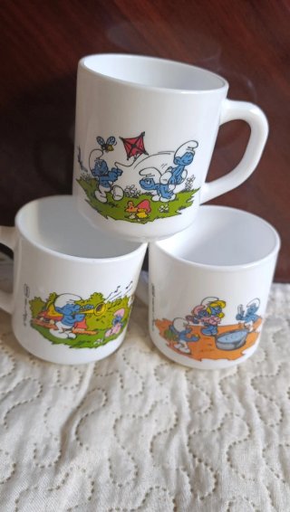 3 Tazas Vintage Arcopal Pitufos