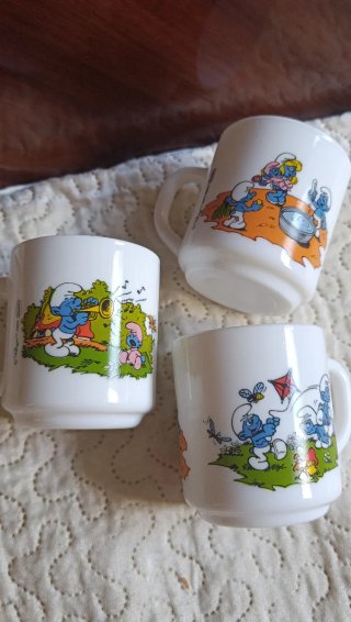 3 Tazas Vintage Arcopal Pitufos